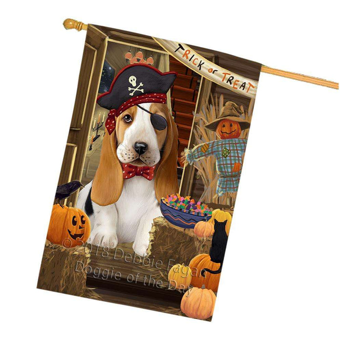 Enter at Own Risk Trick or Treat Halloween Basset Hound Dog House Flag FLG53174