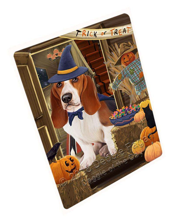 Enter At Own Risk Trick Or Treat Halloween Basset Hound Dog Magnet Mini (3.5" x 2") MAG63366