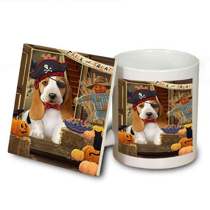 Enter at Own Risk Trick or Treat Halloween Basset Hound Dog Mug and Coaster Set MUC52968