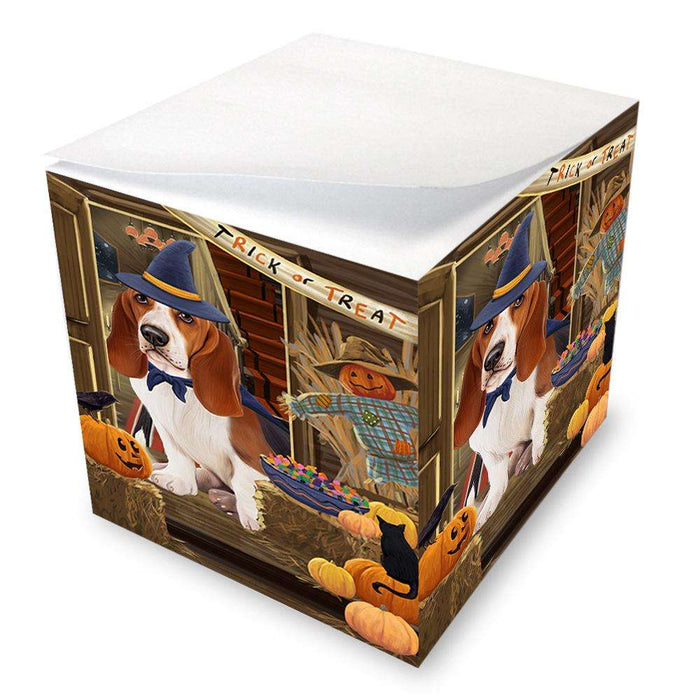 Enter at Own Risk Trick or Treat Halloween Basset Hound Dog Note Cube NOC52974