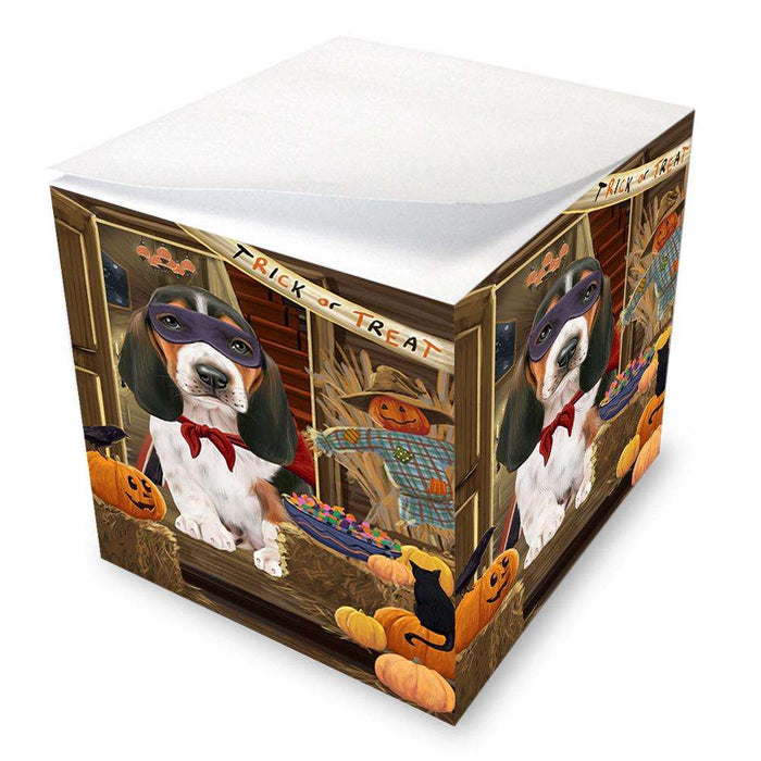 Enter at Own Risk Trick or Treat Halloween Basset Hound Dog Note Cube NOC52975