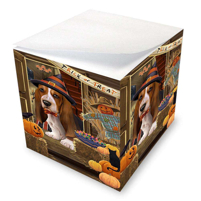 Enter at Own Risk Trick or Treat Halloween Basset Hound Dog Note Cube NOC52978