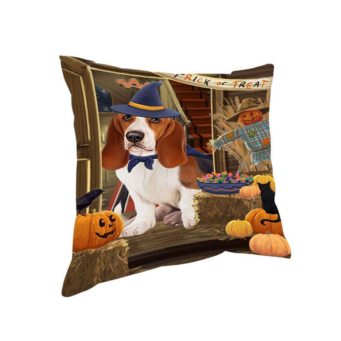 Enter at Own Risk Trick or Treat Halloween Basset Hound Dog Pillow PIL68404