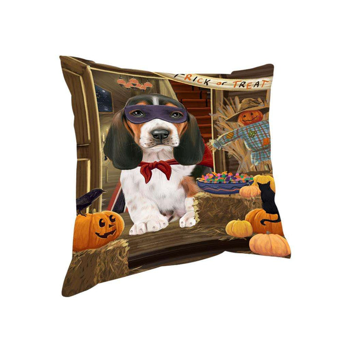 Enter at Own Risk Trick or Treat Halloween Basset Hound Dog Pillow PIL68408