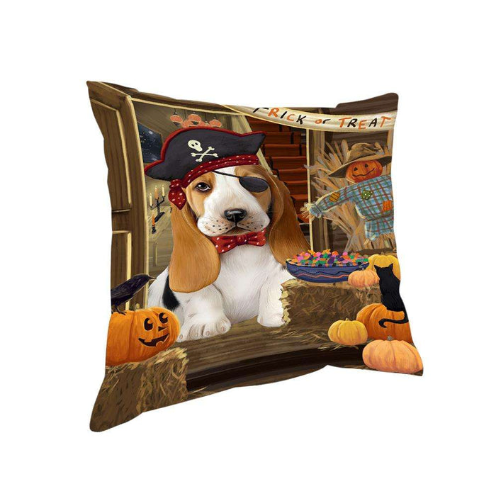 Enter at Own Risk Trick or Treat Halloween Basset Hound Dog Pillow PIL68412