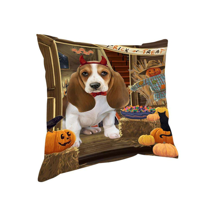 Enter at Own Risk Trick or Treat Halloween Basset Hound Dog Pillow PIL68416