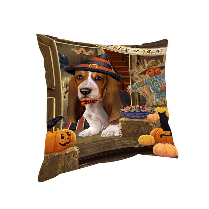 Enter at Own Risk Trick or Treat Halloween Basset Hound Dog Pillow PIL68420