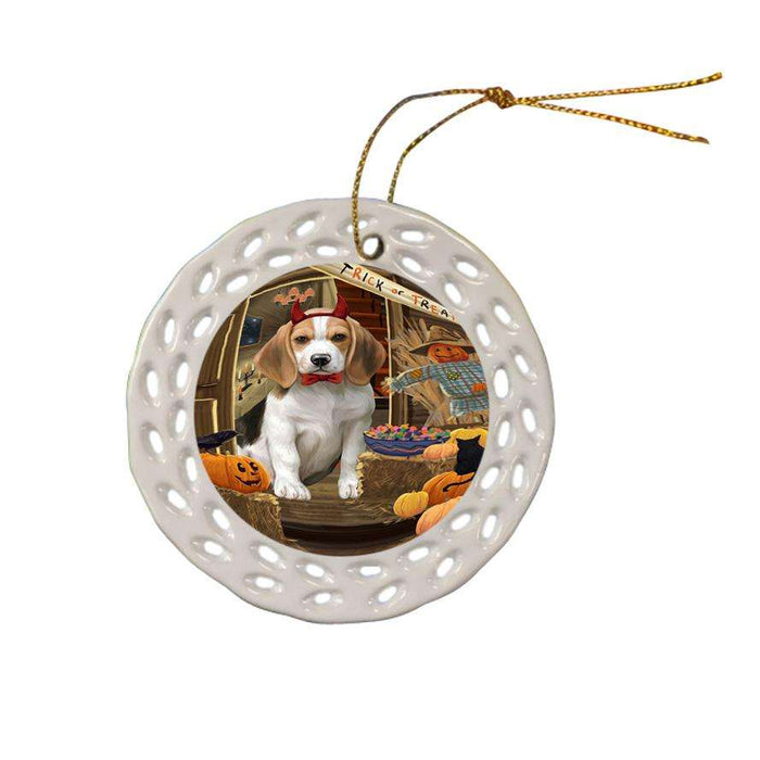 Enter at Own Risk Trick or Treat Halloween Beagle Dog Ceramic Doily Ornament DPOR52982