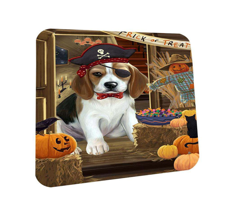 Enter at Own Risk Trick or Treat Halloween Beagle Dog Coasters Set of 4 CST52940