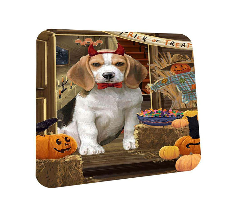 Enter at Own Risk Trick or Treat Halloween Beagle Dog Coasters Set of 4 CST52941