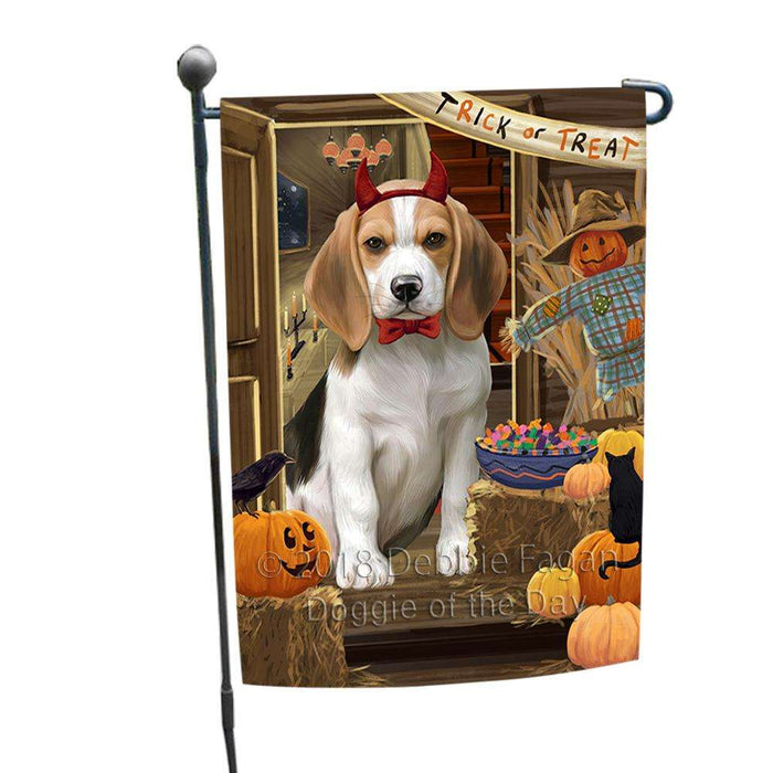 Enter at Own Risk Trick or Treat Halloween Beagle Dog Garden Flag GFLG53044