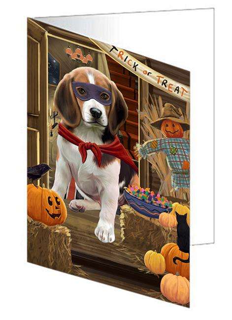 Enter at Own Risk Trick or Treat Halloween Beagle Dog Handmade Artwork Assorted Pets Greeting Cards and Note Cards with Envelopes for All Occasions and Holiday Seasons GCD62969