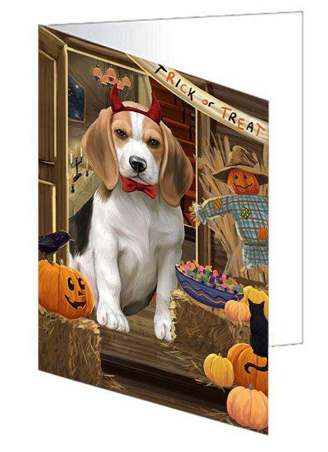Enter at Own Risk Trick or Treat Halloween Beagle Dog Handmade Artwork Assorted Pets Greeting Cards and Note Cards with Envelopes for All Occasions and Holiday Seasons GCD62975
