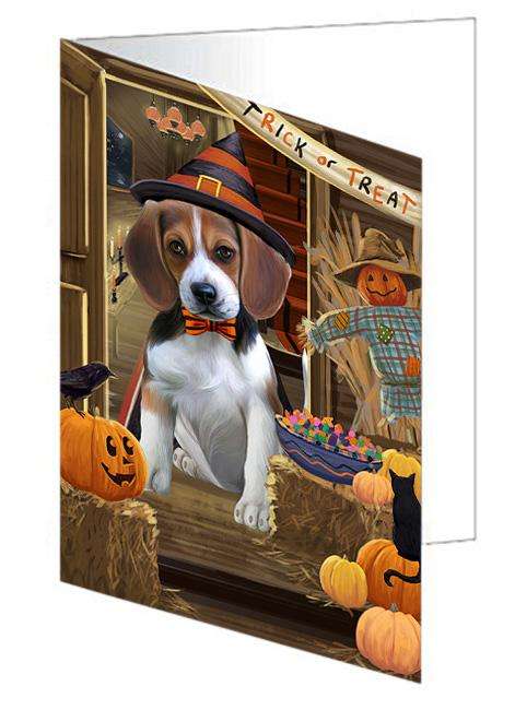 Enter at Own Risk Trick or Treat Halloween Beagle Dog Handmade Artwork Assorted Pets Greeting Cards and Note Cards with Envelopes for All Occasions and Holiday Seasons GCD62978