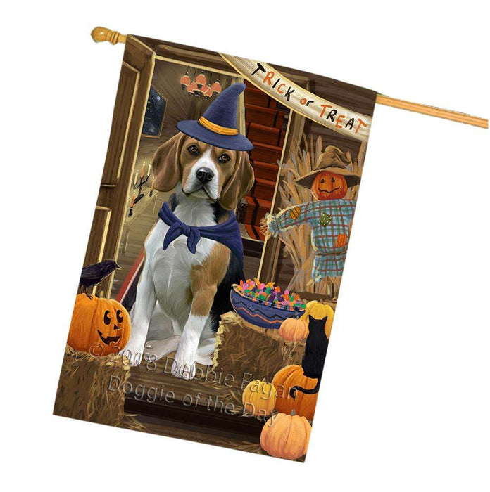 Enter at Own Risk Trick or Treat Halloween Beagle Dog House Flag FLG53177