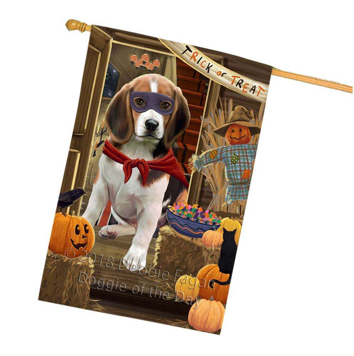 Enter at Own Risk Trick or Treat Halloween Beagle Dog House Flag FLG53178