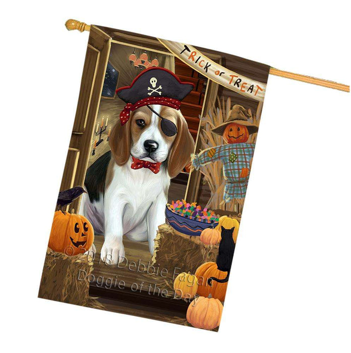 Enter at Own Risk Trick or Treat Halloween Beagle Dog House Flag FLG53179