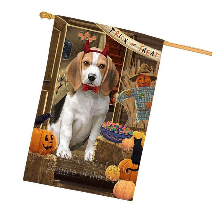 Enter at Own Risk Trick or Treat Halloween Beagle Dog House Flag FLG53180