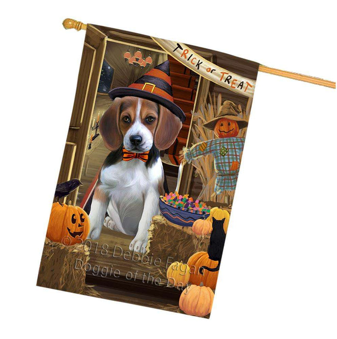 Enter at Own Risk Trick or Treat Halloween Beagle Dog House Flag FLG53181