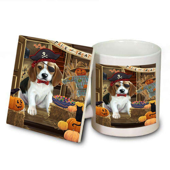 Enter at Own Risk Trick or Treat Halloween Beagle Dog Mug and Coaster Set MUC52973