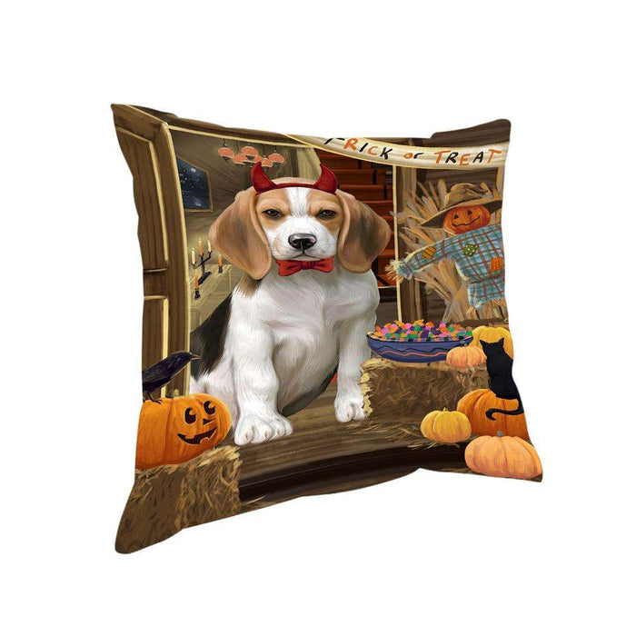 Enter at Own Risk Trick or Treat Halloween Beagle Dog Pillow PIL68436