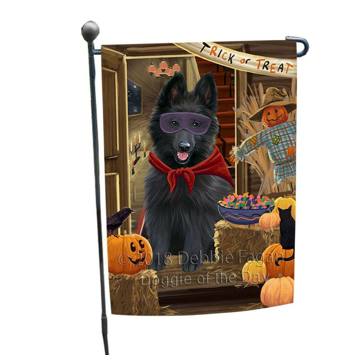 Enter at Own Risk Trick or Treat Halloween Belgian Shepherd Dog Garden Flag GFLG53047