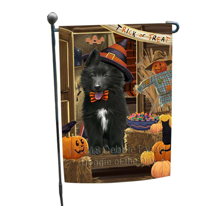 Enter at Own Risk Trick or Treat Halloween Belgian Shepherd Dog Garden Flag GFLG53050