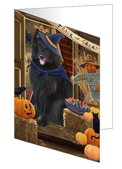 Enter at Own Risk Trick or Treat Halloween Belgian Shepherd Dog Handmade Artwork Assorted Pets Greeting Cards and Note Cards with Envelopes for All Occasions and Holiday Seasons GCD62981