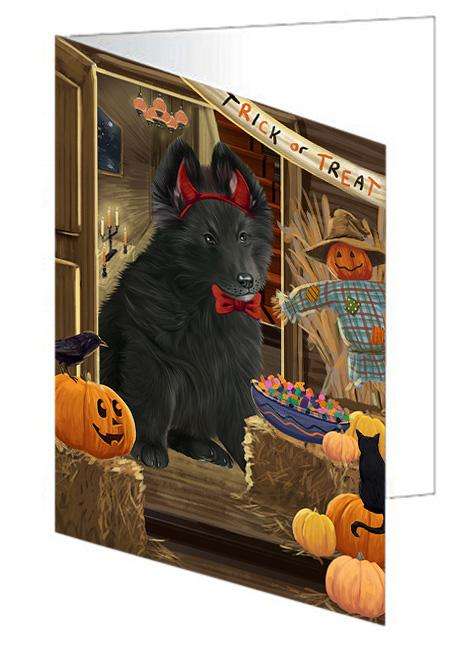Enter at Own Risk Trick or Treat Halloween Belgian Shepherd Dog Handmade Artwork Assorted Pets Greeting Cards and Note Cards with Envelopes for All Occasions and Holiday Seasons GCD62990