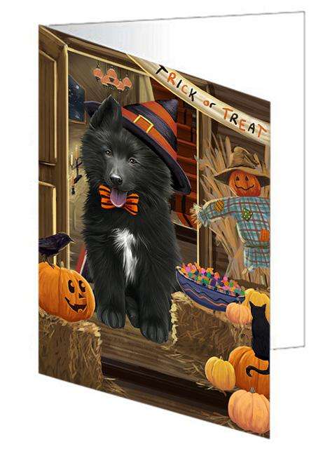 Enter at Own Risk Trick or Treat Halloween Belgian Shepherd Dog Handmade Artwork Assorted Pets Greeting Cards and Note Cards with Envelopes for All Occasions and Holiday Seasons GCD62993