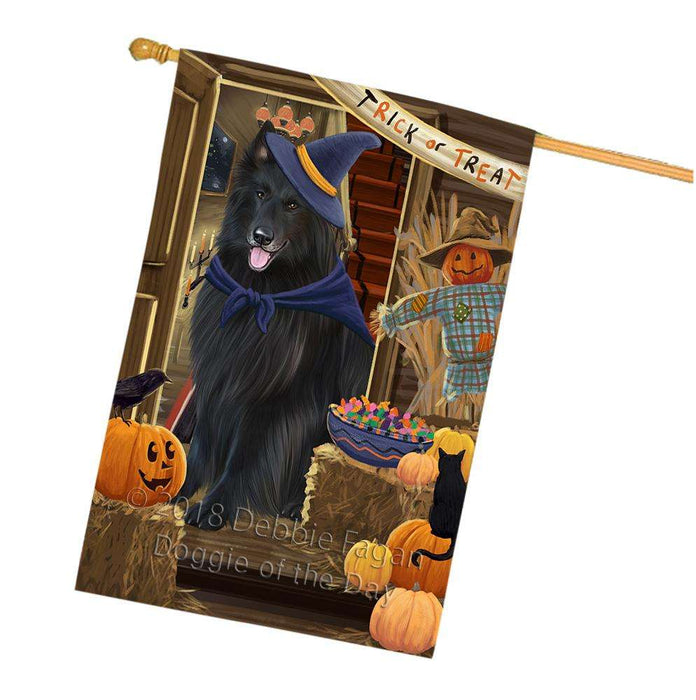 Enter at Own Risk Trick or Treat Halloween Belgian Shepherd Dog House Flag FLG53182