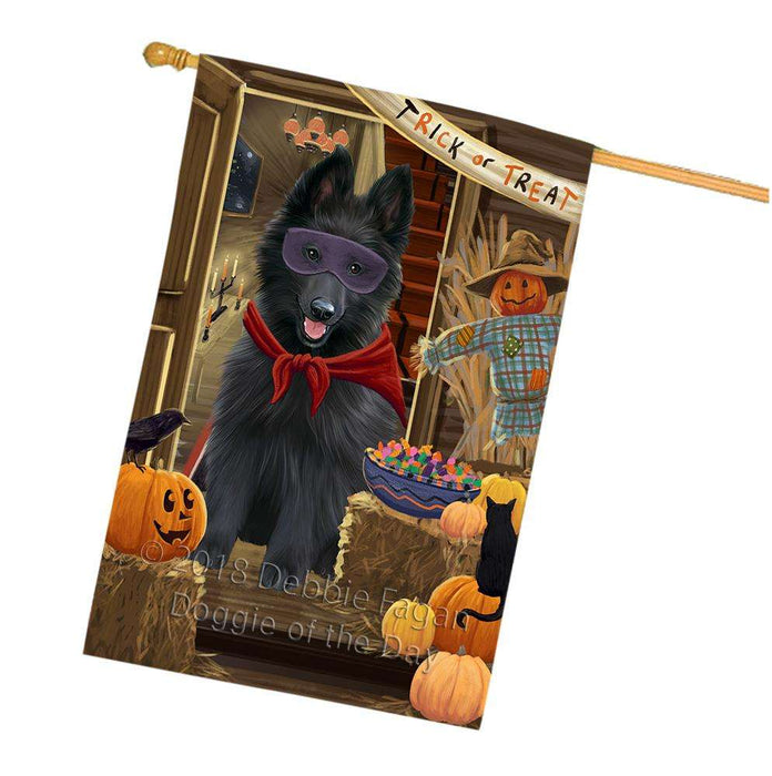 Enter at Own Risk Trick or Treat Halloween Belgian Shepherd Dog House Flag FLG53183