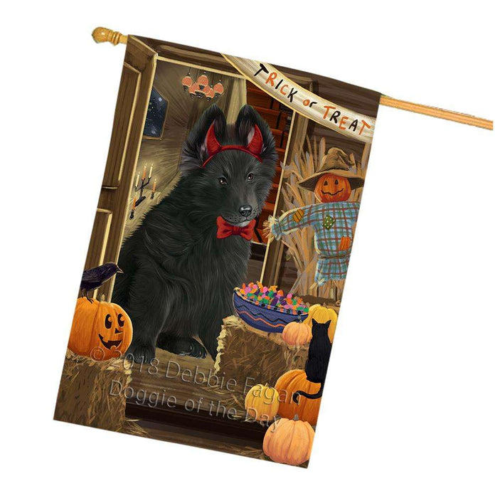 Enter at Own Risk Trick or Treat Halloween Belgian Shepherd Dog House Flag FLG53185