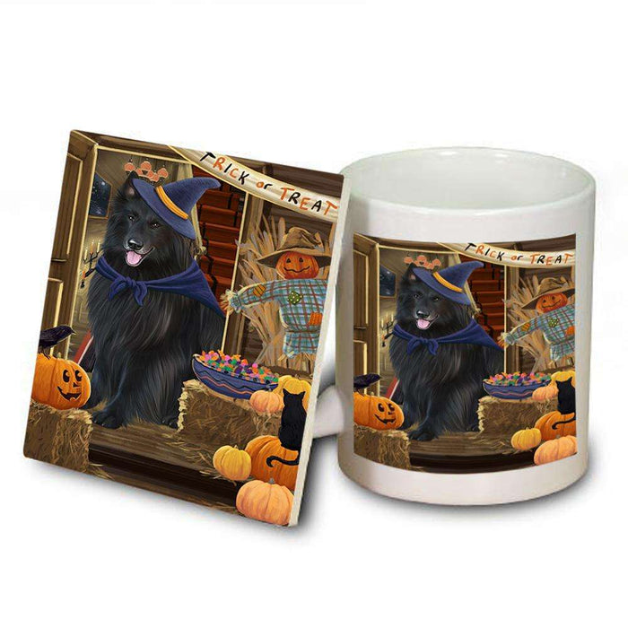 Enter at Own Risk Trick or Treat Halloween Belgian Shepherd Dog Mug and Coaster Set MUC52976