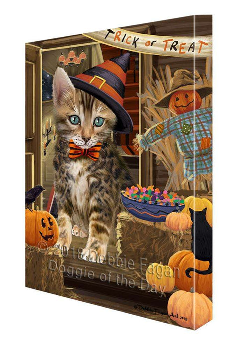 Enter at Own Risk Trick or Treat Halloween Bengal Cat Canvas Print Wall Art Décor CVS94787