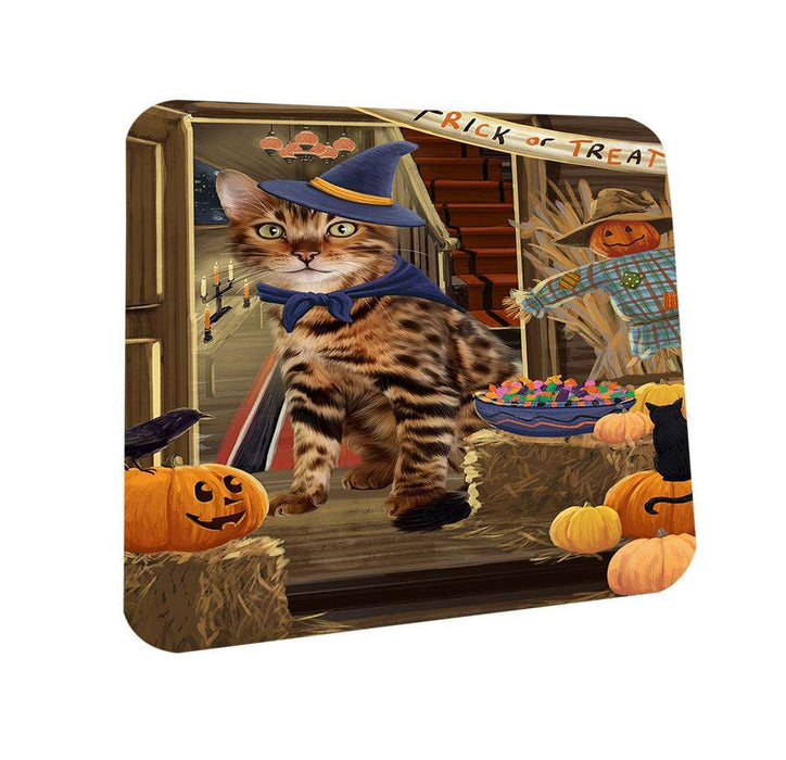 Enter at Own Risk Trick or Treat Halloween Bengal Cat Coasters Set of 4 CST52948