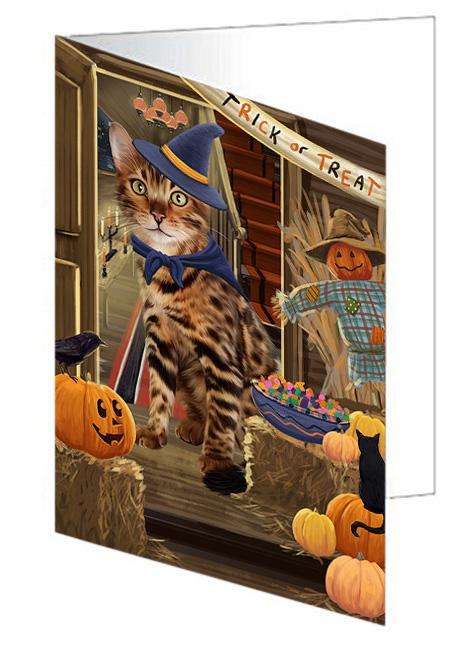 Enter at Own Risk Trick or Treat Halloween Bengal Cat Handmade Artwork Assorted Pets Greeting Cards and Note Cards with Envelopes for All Occasions and Holiday Seasons GCD62996