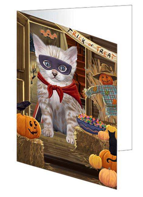 Enter at Own Risk Trick or Treat Halloween Bengal Cat Handmade Artwork Assorted Pets Greeting Cards and Note Cards with Envelopes for All Occasions and Holiday Seasons GCD62999
