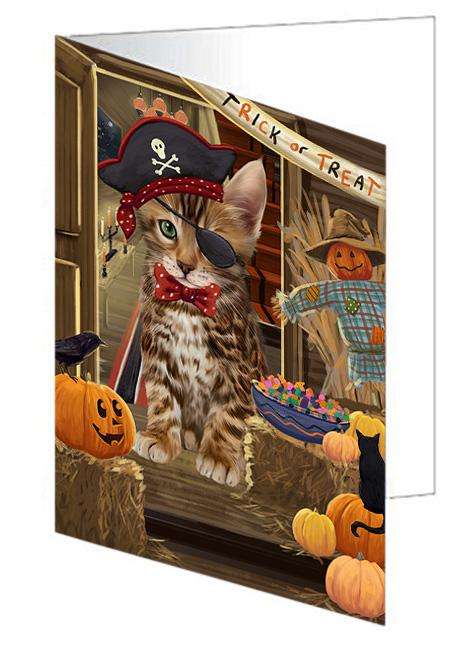 Enter at Own Risk Trick or Treat Halloween Bengal Cat Handmade Artwork Assorted Pets Greeting Cards and Note Cards with Envelopes for All Occasions and Holiday Seasons GCD63002