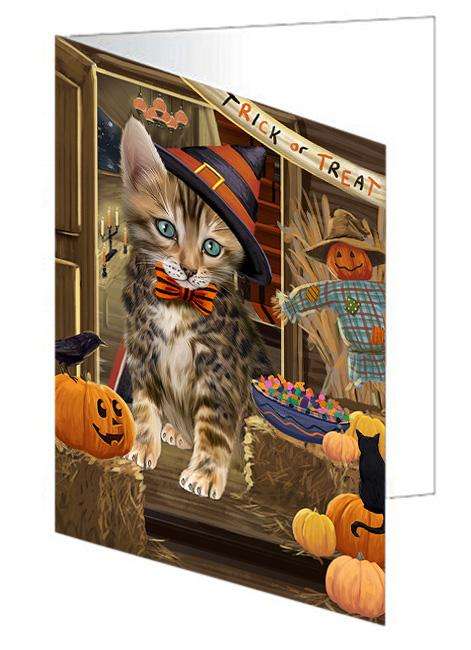 Enter at Own Risk Trick or Treat Halloween Bengal Cat Handmade Artwork Assorted Pets Greeting Cards and Note Cards with Envelopes for All Occasions and Holiday Seasons GCD63008