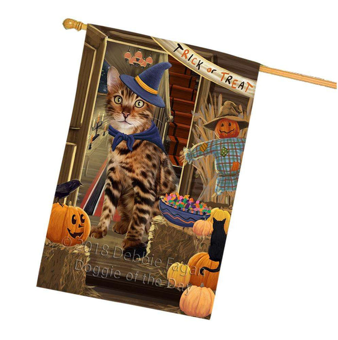 Enter at Own Risk Trick or Treat Halloween Bengal Cat House Flag FLG53187