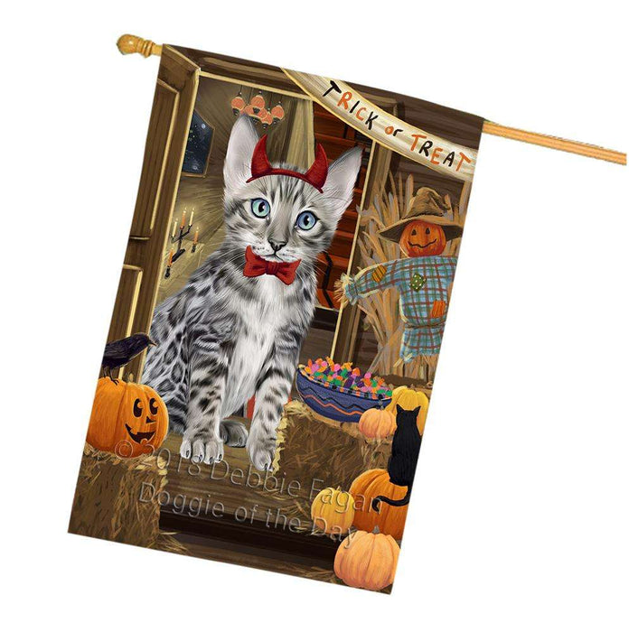 Enter at Own Risk Trick or Treat Halloween Bengal Cat House Flag FLG53190