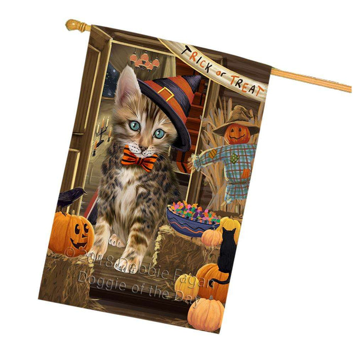 Enter at Own Risk Trick or Treat Halloween Bengal Cat House Flag FLG53191