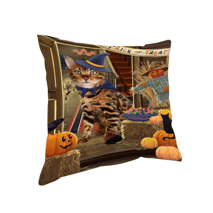 Enter at Own Risk Trick or Treat Halloween Bengal Cat Pillow PIL68464