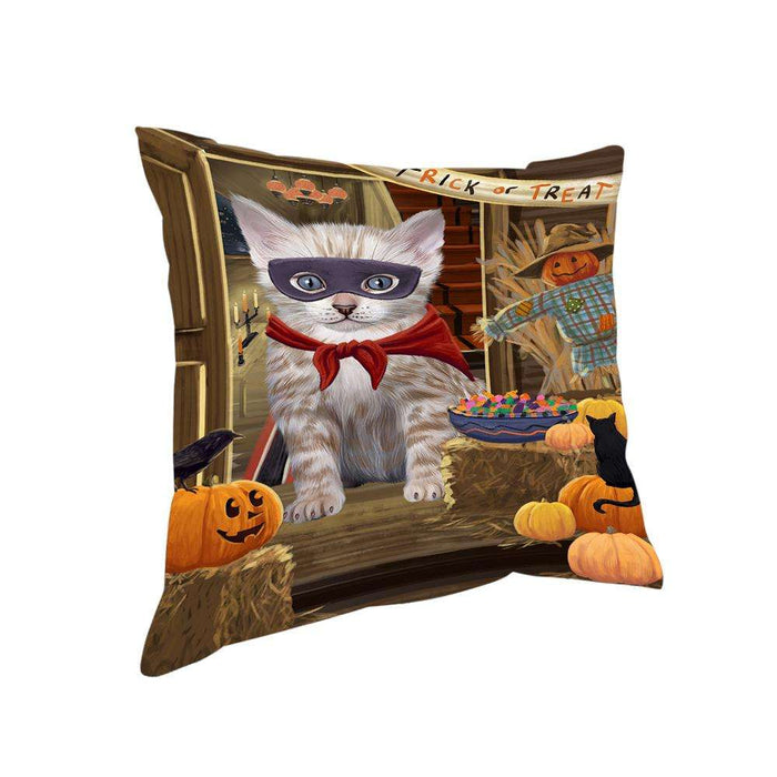 Enter at Own Risk Trick or Treat Halloween Bengal Cat Pillow PIL68468