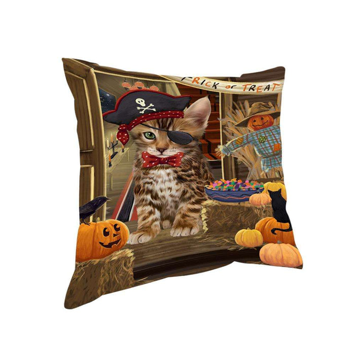 Enter at Own Risk Trick or Treat Halloween Bengal Cat Pillow PIL68472