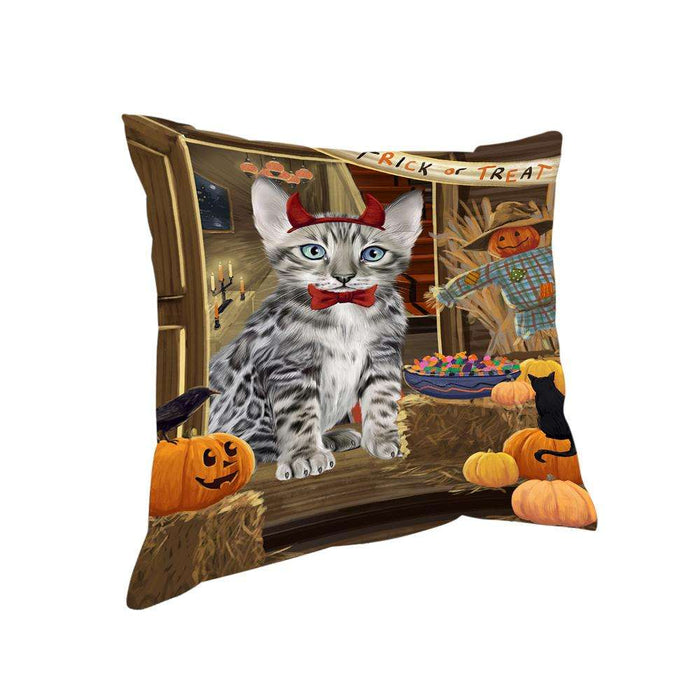 Enter at Own Risk Trick or Treat Halloween Bengal Cat Pillow PIL68476