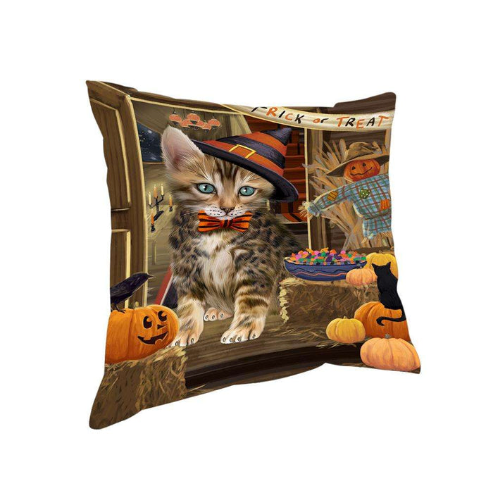 Enter at Own Risk Trick or Treat Halloween Bengal Cat Pillow PIL68480
