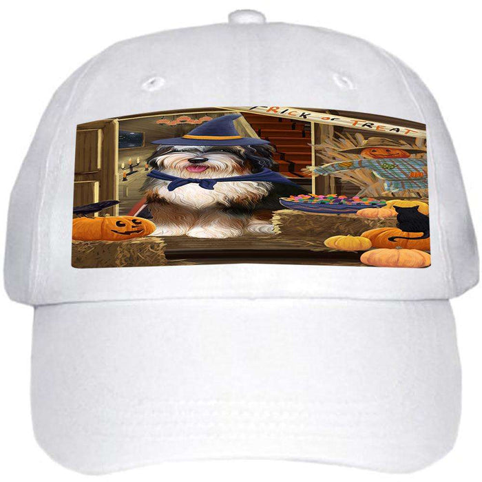 Enter at Own Risk Trick or Treat Halloween Bernedoodle Dog Ball Hat Cap HAT62715