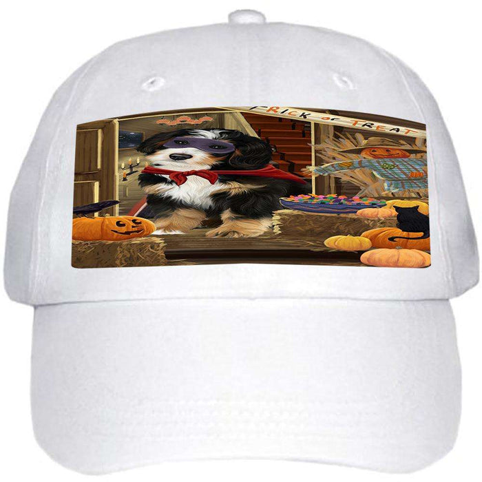 Enter at Own Risk Trick or Treat Halloween Bernedoodle Dog Ball Hat Cap HAT62718